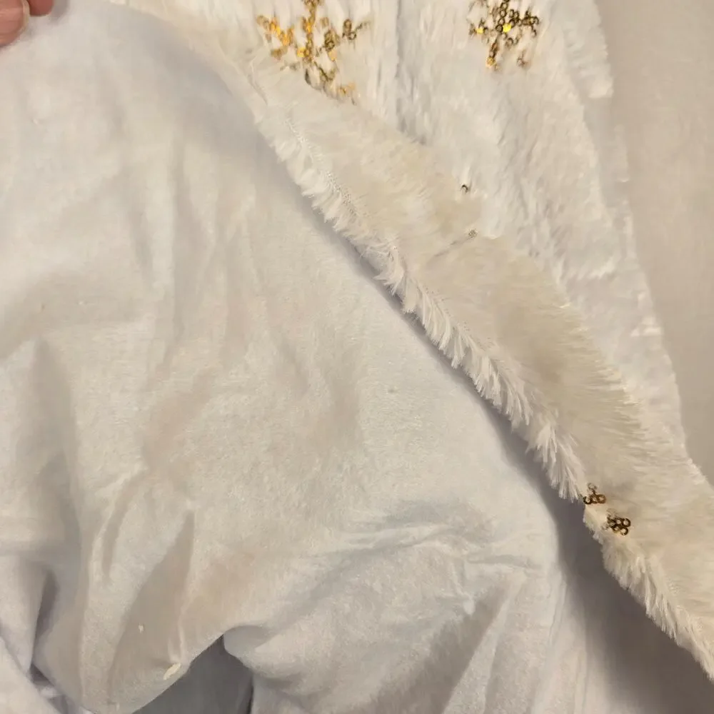 Christmas Tree Skirt White Gold Faux Fur 21
